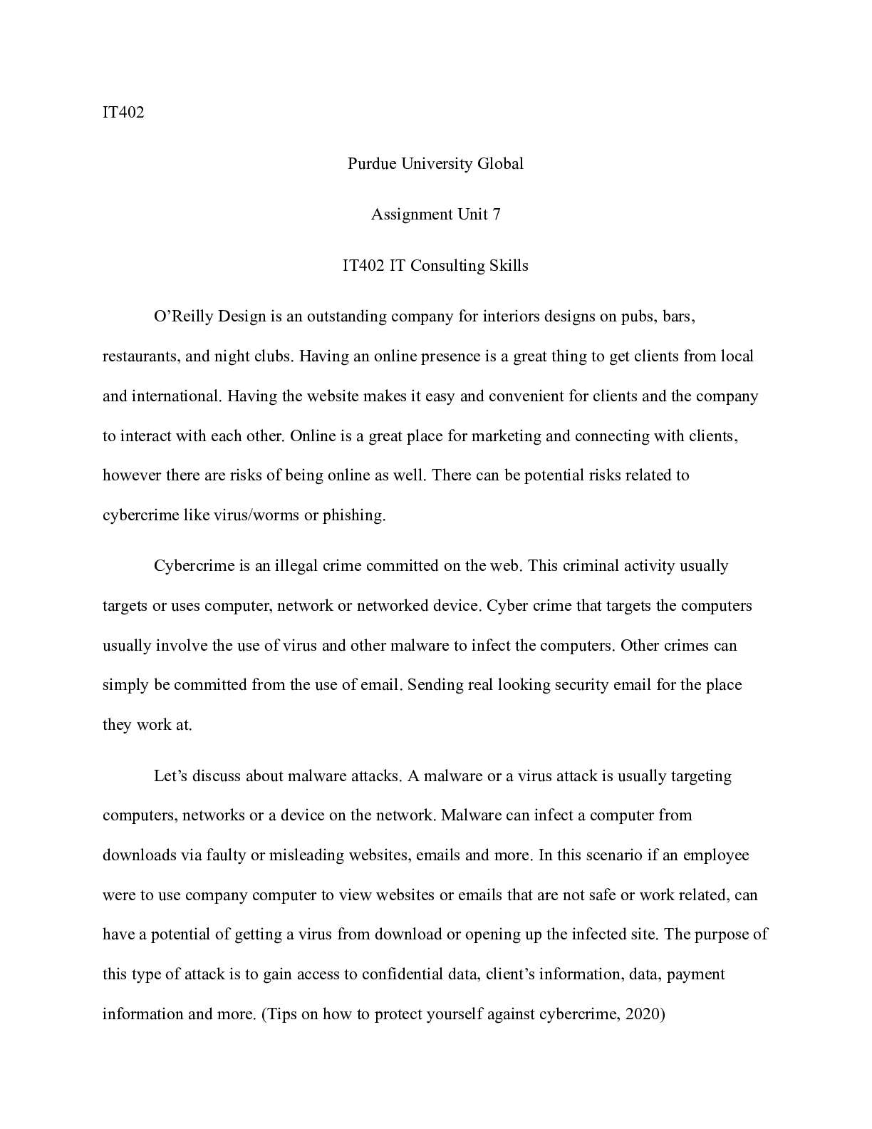 Preview image for IT402 Unit7 Assignment .docx  IT402   Purdue University Global  Assignment Unit 7  IT402 I